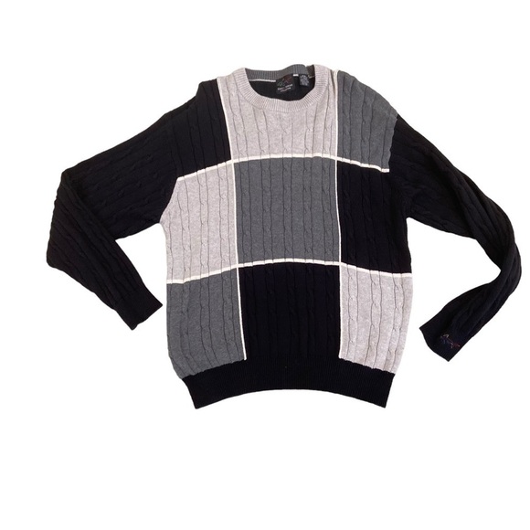 Men’s Greg Norman 100% cotton color block cable knit pullover sweater medium - Picture 1 of 5